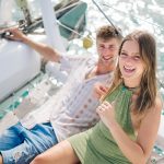 Couple onboard of Catamaran Scarlet luxury yacht trip in Koh Samui.
