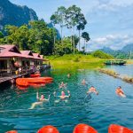Swimming at the Cheow Lan lake in Khao Sok.