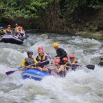 Tourists rafting at Ton Pariwat Waterfall in Phang Nga.